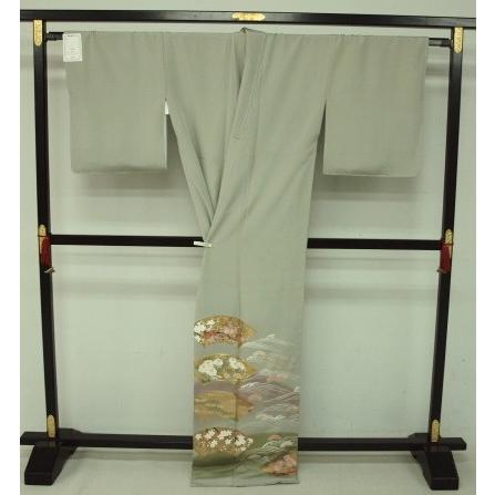 お仕立て上がり 0519 正絹 色留袖 モスグリーン 扇面・波 : きもの 遊 