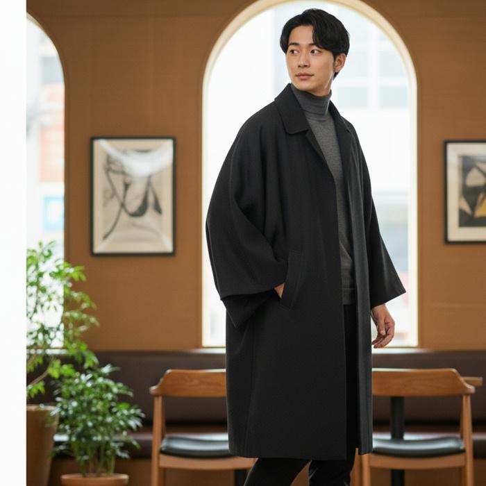 角袖コート 【日本製】カシミア混 着物 コート 角袖 カシミヤ メンズ