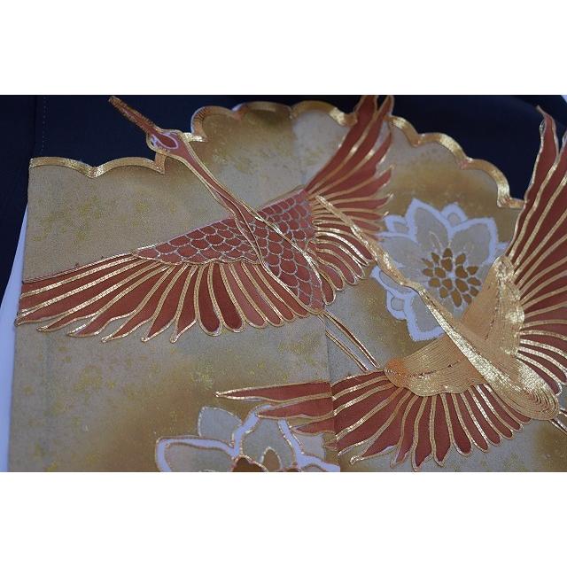 紬 正絹 広衿 袷 風景画 着物 翼-100