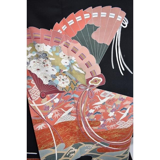 正絹 黒留袖 紋つき 袷 広衿 扇子柄 中古 （Web限定販売品 