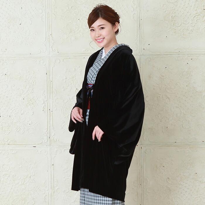 【数量限定アウトレット品】 和装コート ベロア 羽織 おとづき商店 羽織 着物 女性 黒色 日本製 気楽に羽織れる はおりもの 【JS3616607478】(19084円)