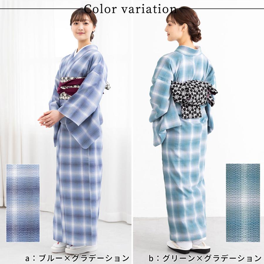 阿波しじら 着物 浴衣 仕立て上がり グラデーションチェック[S-L 