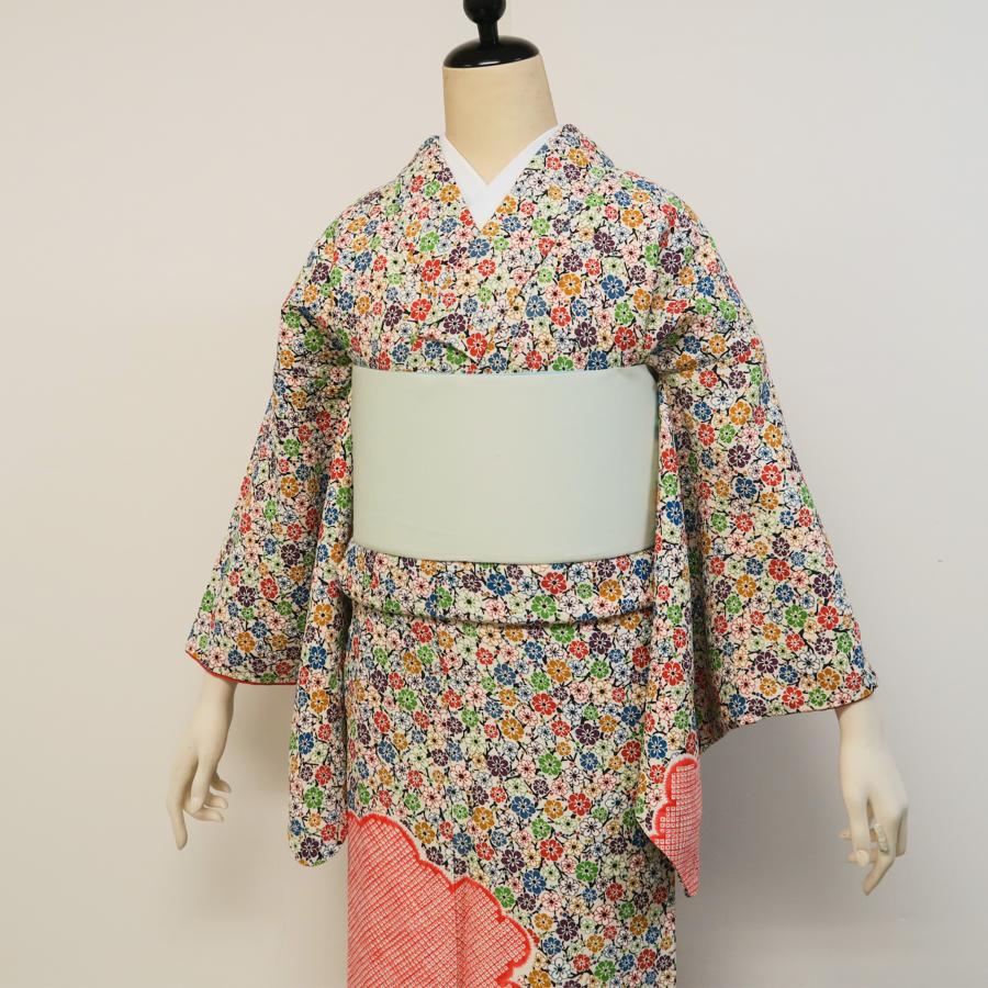 附け下げ 朱ピンク 着物 長襦袢と袋帯セット