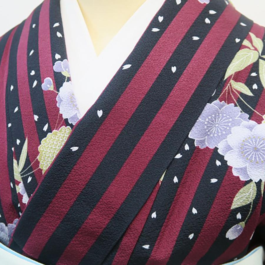 小紋 縞 エンジ 黒 ストライプ 桜 レトロモダン 状態良好 絹 小紋 縞 エンジ 黒 ストライプ 桜 レトロモダン 状態良好 絹