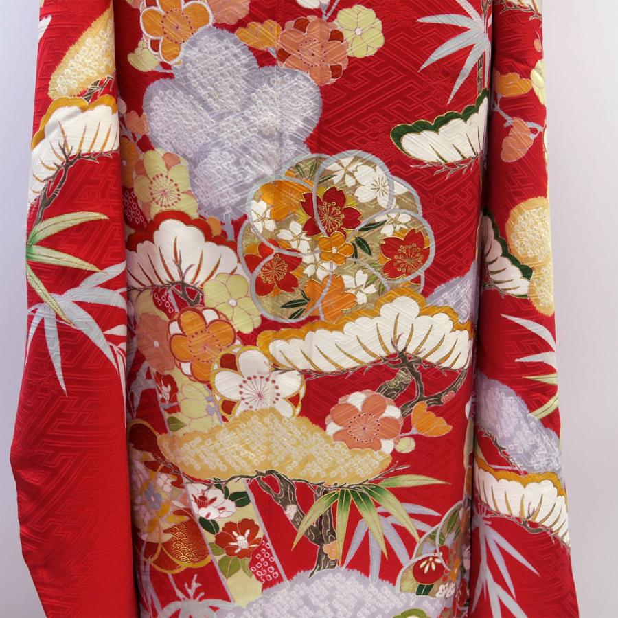 最終決算 振袖 単品 赤 梅 状態良好品 正絹 古典 高級振袖 松 中古