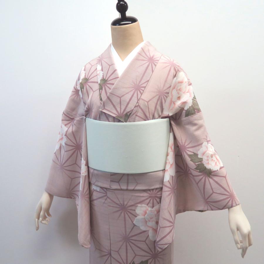 08 夏着物 一重 絽 小紋 麻の葉柄 化繊 洗える素材