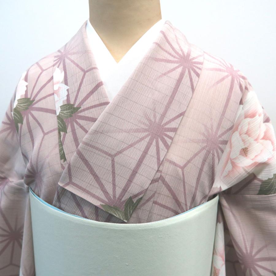 絽の小紋、洗い張り反物▫アイボリー地に白い花、赤い花芯、ブルー 