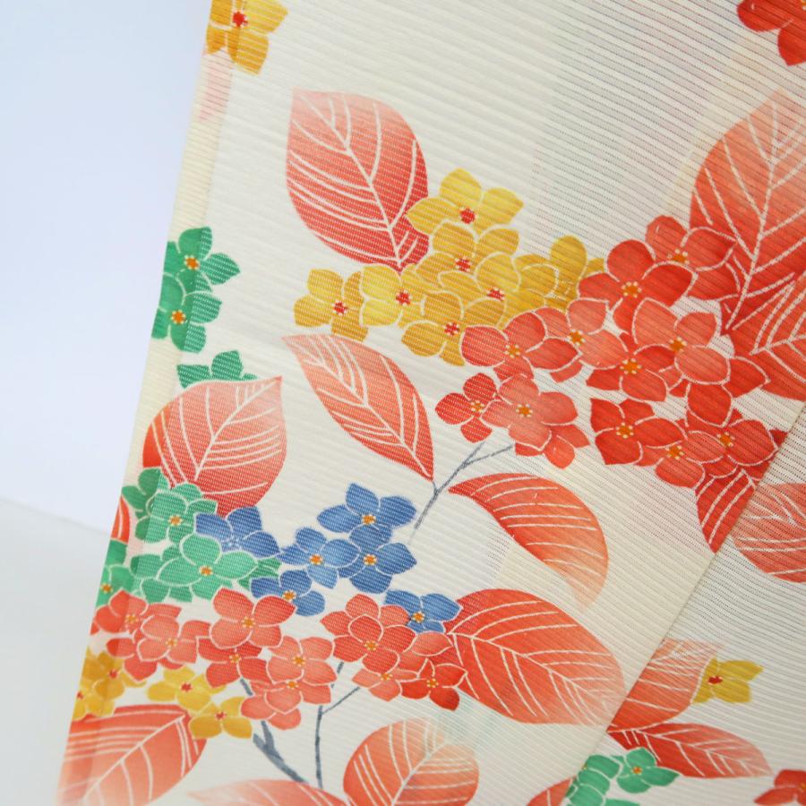 夏小紋 絽小紋 生成り地に紫陽花 白地 アジサイ 正絹 薄物 手縫い  