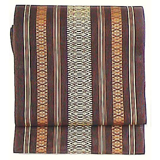 夏博多帯八寸名古屋 羅織博多献上 こげ茶色 