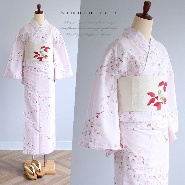 レディース 浴衣 単品 淡ピンクアーモンド花柄 日本製生地 変わり織り浴衣 大きいサイズ 小さいサイズ Cf キモノカフェ 通販 Yahoo ショッピング