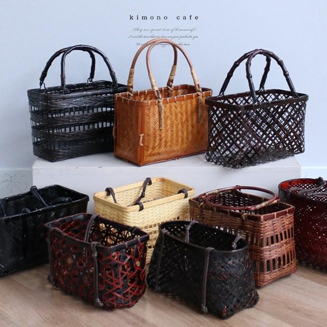 kimono cafe サンプル品＆展示品のためお買い得！ 浴衣かごバッグ 茶 