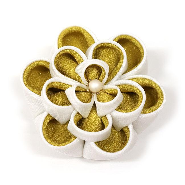 つまみ細工帯留め　紫　白　金 名花(紫陽花) つまみ細工帯留め コサージュ ことゆり 通販