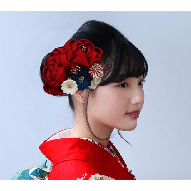 kimono cafe 振袖用 髪飾り 椿と梅 つまみ細工髪飾り 2点セット 
