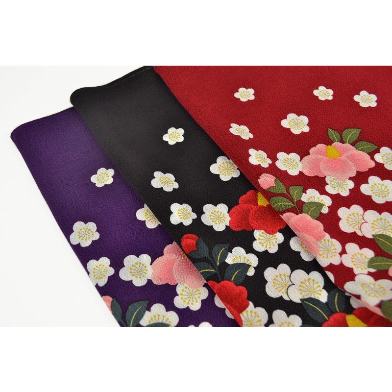 kimono cafe 風呂敷 椿と梅柄 豪華 ちりめん 紫 : キモノカフェ - 通販 