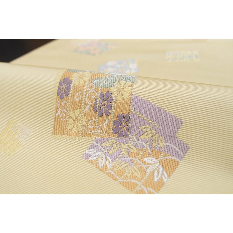 袋帯 正絹 唐織 クリーム色 源氏香 菊 梅 楓 笹 唐草 大光 西陣織 未  