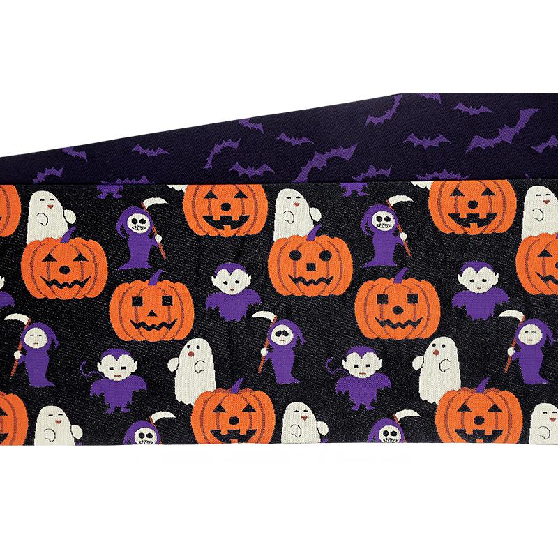 半幅帯 浴衣帯 ゆかた帯 桐生織 ポリエステル 黒地 ハロウィン