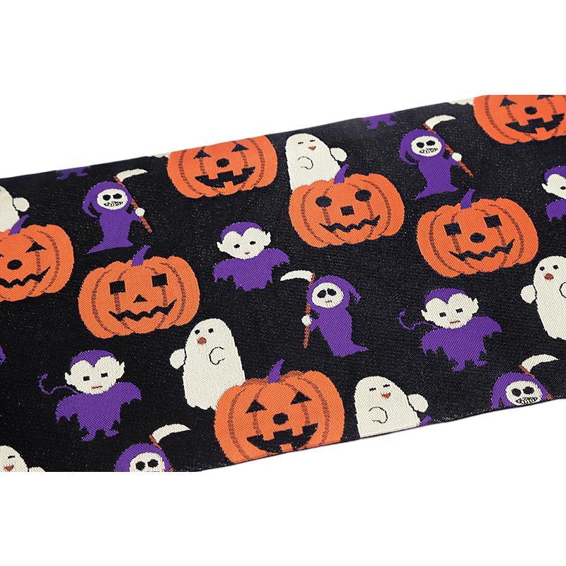 半幅帯 浴衣帯 ゆかた帯 桐生織 ポリエステル 黒地 ハロウィン 