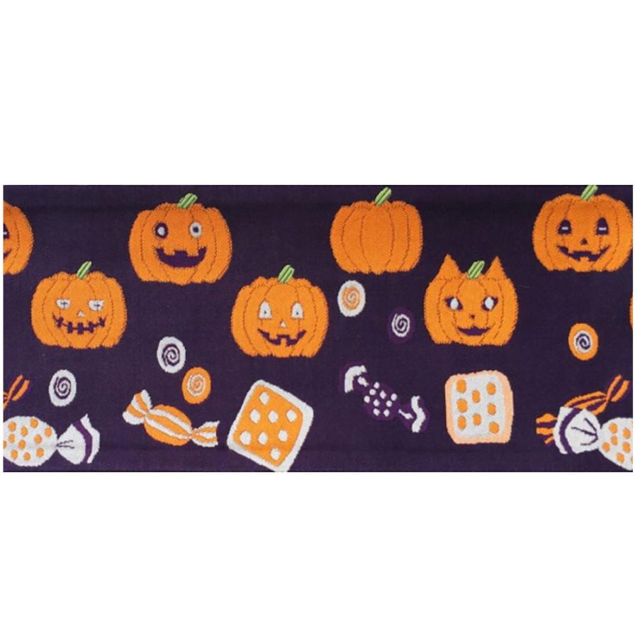 半幅帯 浴衣帯 ゆかた帯 正絹 桐生織 紫 ハロウィン かぼちゃ お菓子 