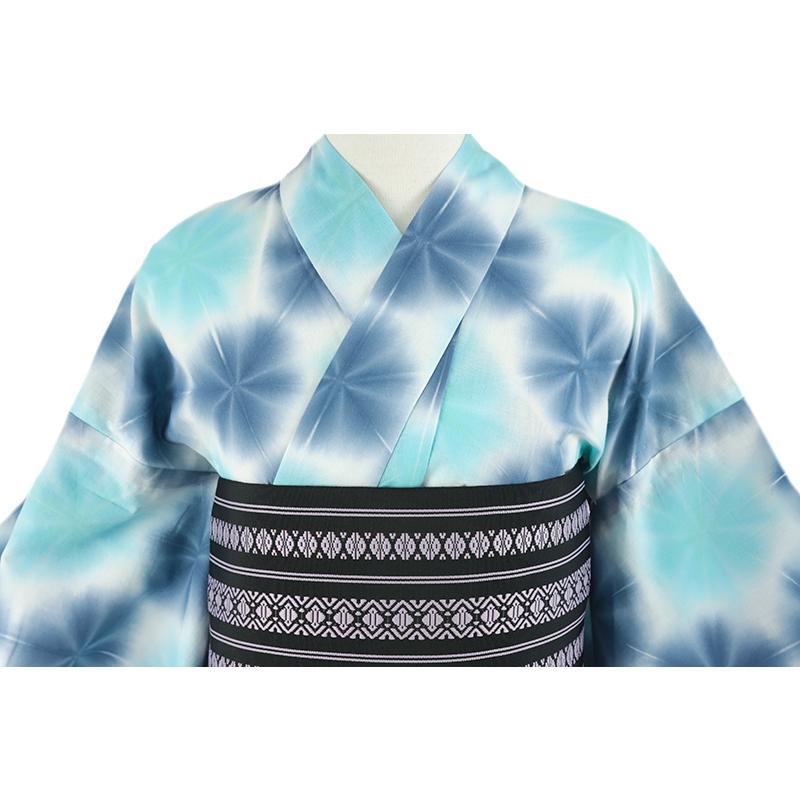 浴衣 板締め絞り Mサイズ 青 水色 手絞り 和柄 綿100％ シック お洒落 