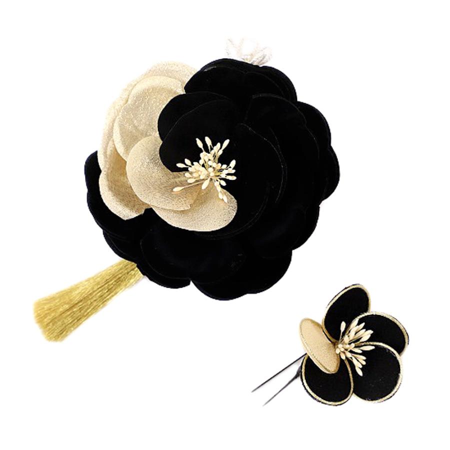 髪飾り 成人式 花 振袖 つまみ細工 前撮り 袴 2点セット 黒 ブラック ベージュ 金 ちりめ 和装 着物 髪型 ヘアスタイル ヘアアレンジ ドライフラワー No 12 0002 12 0002 六華ricca 通販 Yahoo ショッピング