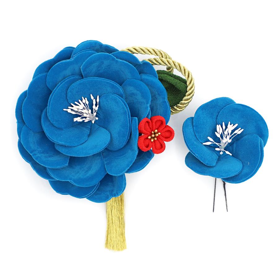 髪飾り 成人式 つまみ細工 振袖 袴 花 青 赤 ゴールド ちりめん 房