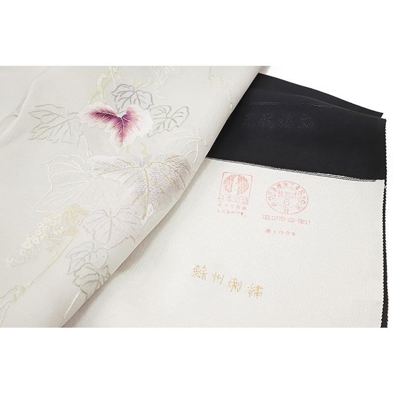 訪問着 黒地 手刺繍 正絹 じゅらく 未仕立て 仮絵羽 フォーマル 礼装用  