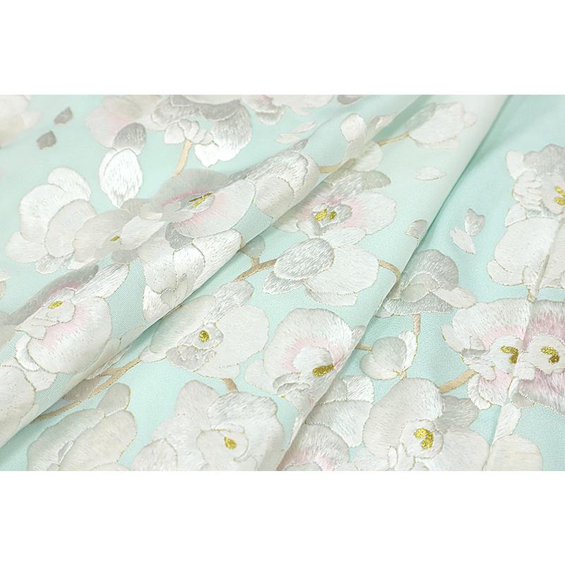 訪問着 手刺繍 正絹 水色 桜 未仕立て 仮絵羽 フォーマル 礼装用 着物