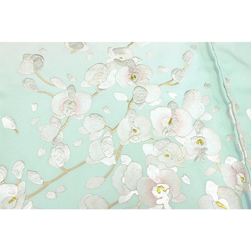 訪問着 手刺繍 正絹 水色 桜 未仕立て 仮絵羽 フォーマル 礼装用 着物