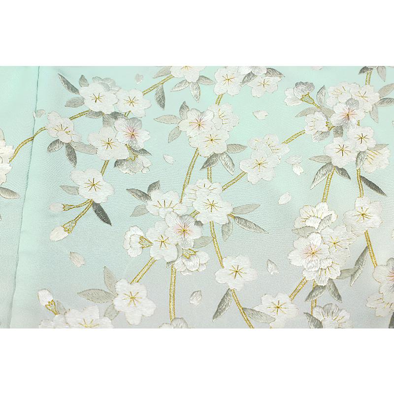 訪問着 手刺繍 正絹 水色 桜 未仕立て 仮絵羽 フォーマル 礼装用 着物