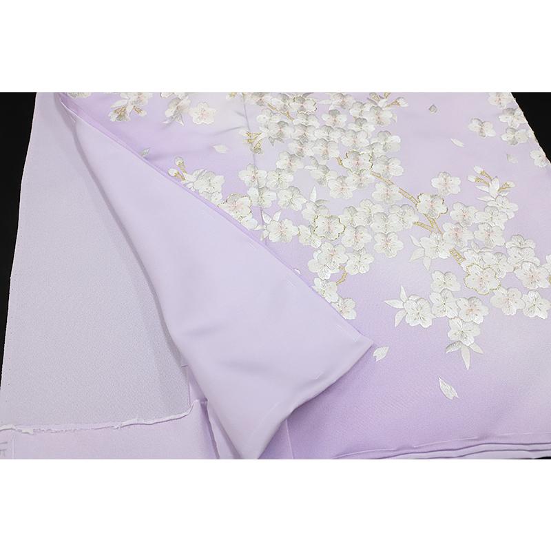 訪問着 手刺繍 正絹 薄紫 桜 未仕立て 仮絵羽 フォーマル 礼装用 着物 