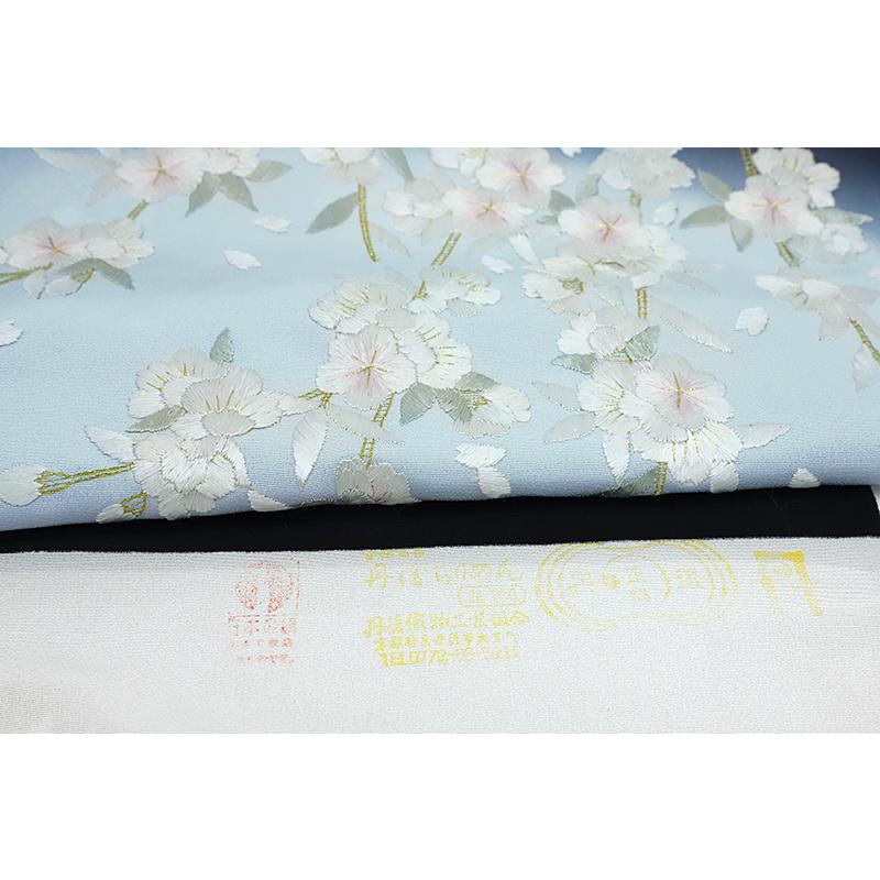 訪問着 手刺繍 正絹 黒地 桜 未仕立て 仮絵羽 フォーマル 礼装用 着物  