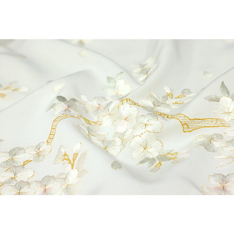 訪問着 手刺繍 総刺繍 正絹 白地 桜 未仕立て 仮絵羽 着物 反物 訪問着 手刺繍 総刺繍 正絹 白地 桜 未仕立て 仮絵羽 着物 反物