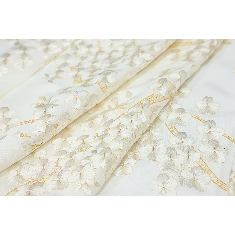 訪問着 手刺繍 総刺繍 正絹 白地 桜 未仕立て 仮絵羽 着物 反物 訪問着 手刺繍 総刺繍 正絹 白地 桜 未仕立て 仮絵羽 着物 反物