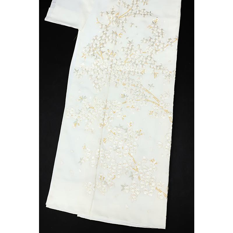 訪問着 手刺繍 総刺繍 正絹 白地 桜 未仕立て 仮絵羽 着物 反物 訪問着 手刺繍 総刺繍 正絹 白地 桜 未仕立て 仮絵羽 着物 反物