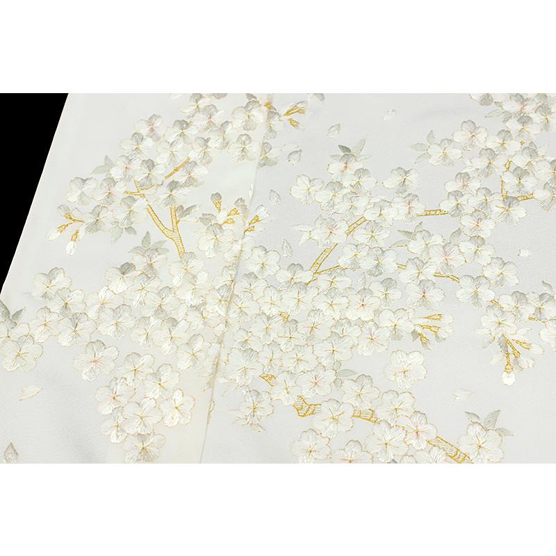 訪問着 手刺繍 総刺繍 正絹 白地 桜 未仕立て 仮絵羽 着物 反物 訪問着 手刺繍 総刺繍 正絹 白地 桜 未仕立て 仮絵羽 着物 反物