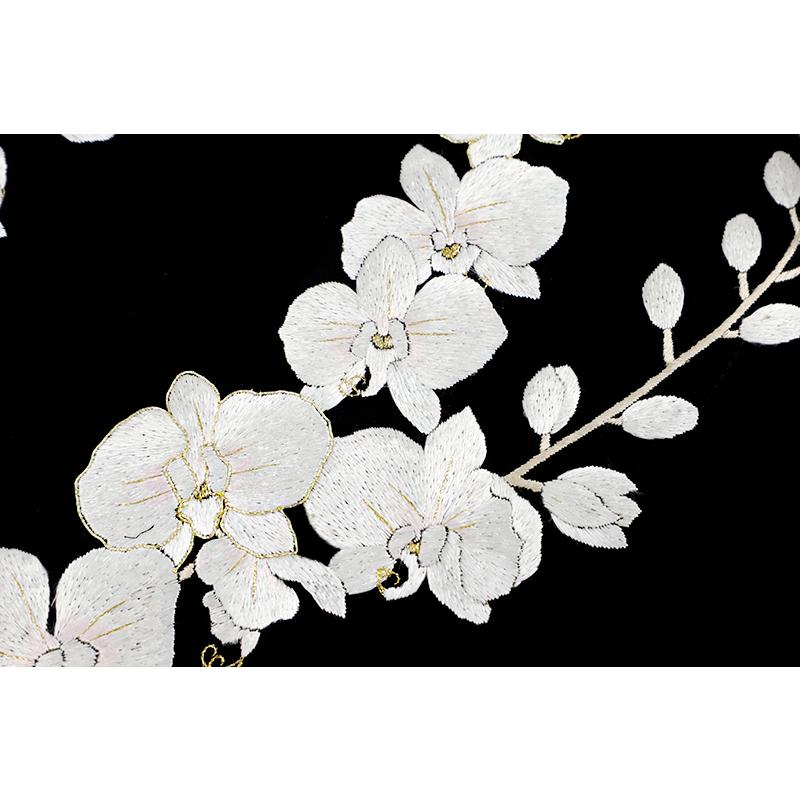 訪問着 尾我佐刺繍 手刺繍 山田優着用柄 正絹 黒地 白 金糸 花 胡蝶蘭