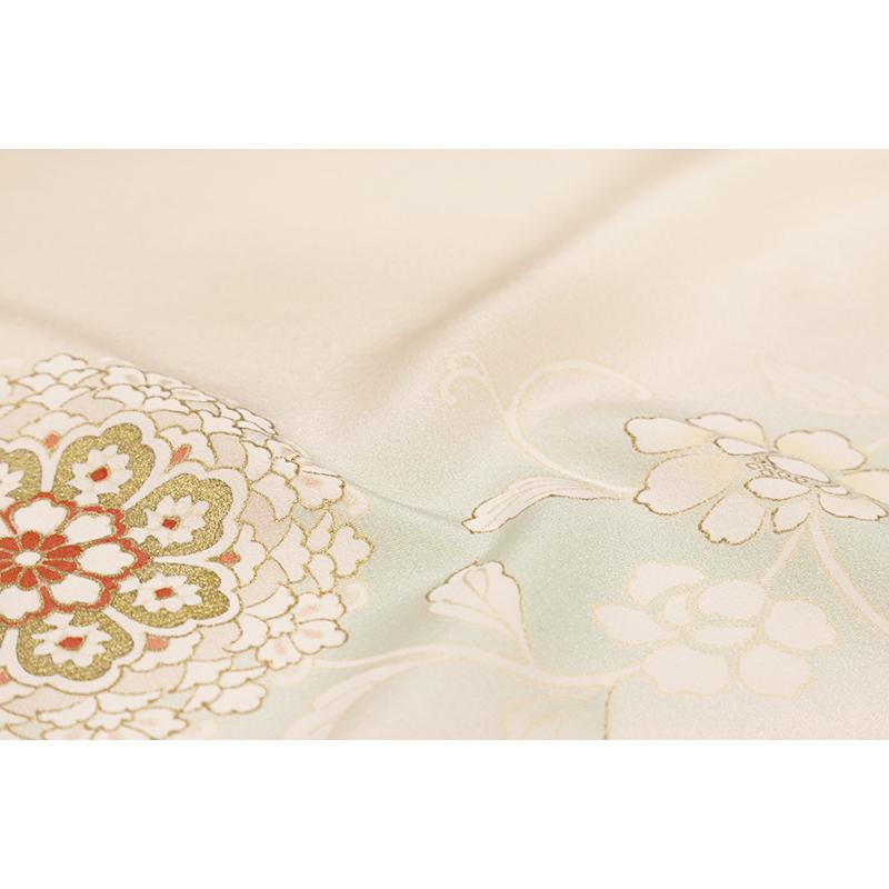 訪問着 七五三 正絹 クリーム色 薄黄色 華文 花唐草 古典 未仕立て 仮