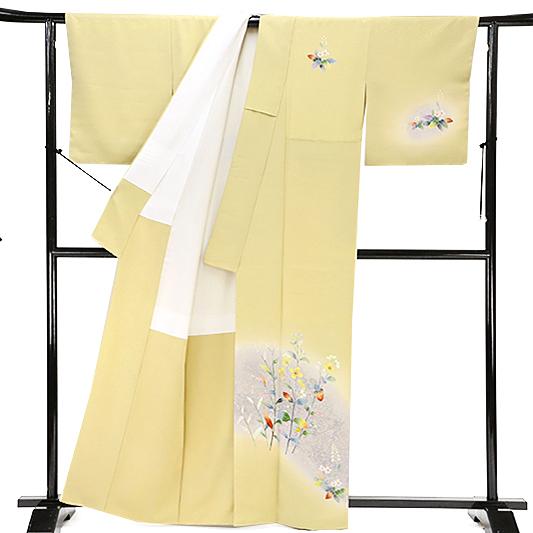 訪問着 正絹 ベージュ 極上の手描友禅 花 葉 カラフル ぼかし 新品 お 