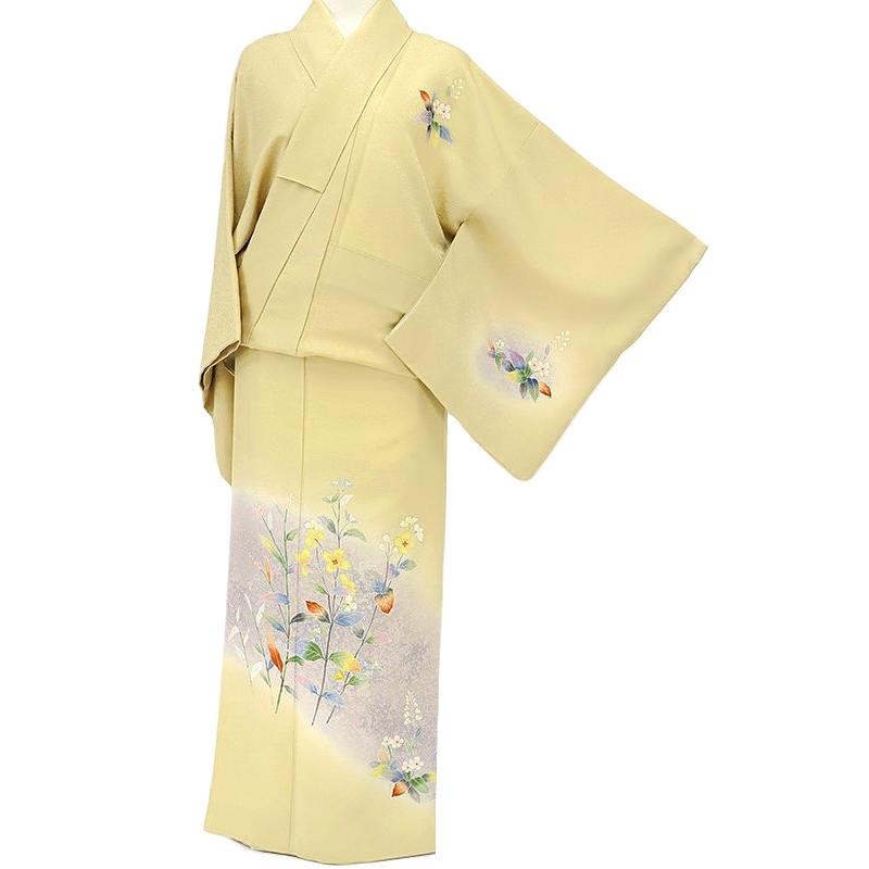 訪問着 正絹 ベージュ 手描友禅 花 新品 仕立て上がり フォーマル 礼装  