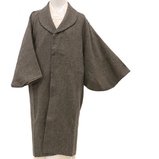 和装コート ウール ブラウン ストライプ 斜縞 ロング Mサイズ へちま