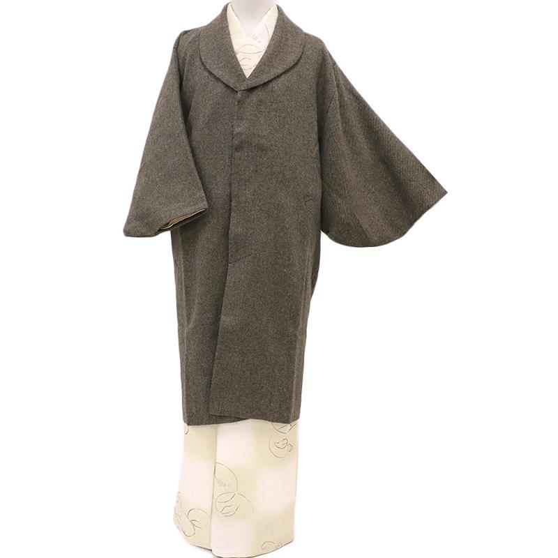 和装コート ウール ブラウン ストライプ 斜縞 ロング Mサイズ へちま