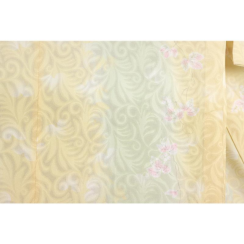 ホットセール お仕立て上がり 唐草 葉 蔦 ピンク 薄緑色 黄色 薄黄色 ぼかし染め 友禅染め 正絹 塵除け 紋紗 長い ロング 道中着 長羽織 No 3 0309 かわい おしゃれ お洒落着 道行コート Vip Fk Austria At