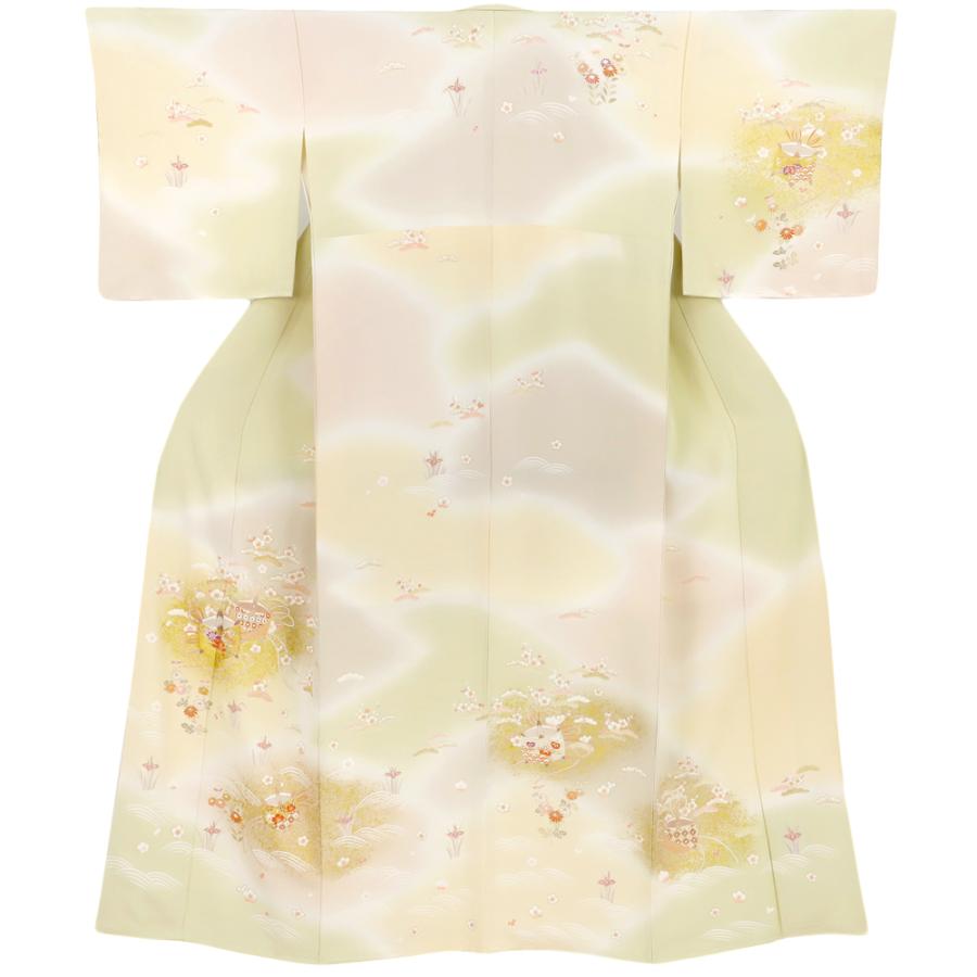 訪問着 正絹 本加工友禅 金彩加工 金駒刺繍 糸巻 花 梅 杜若 菊 葵 松  