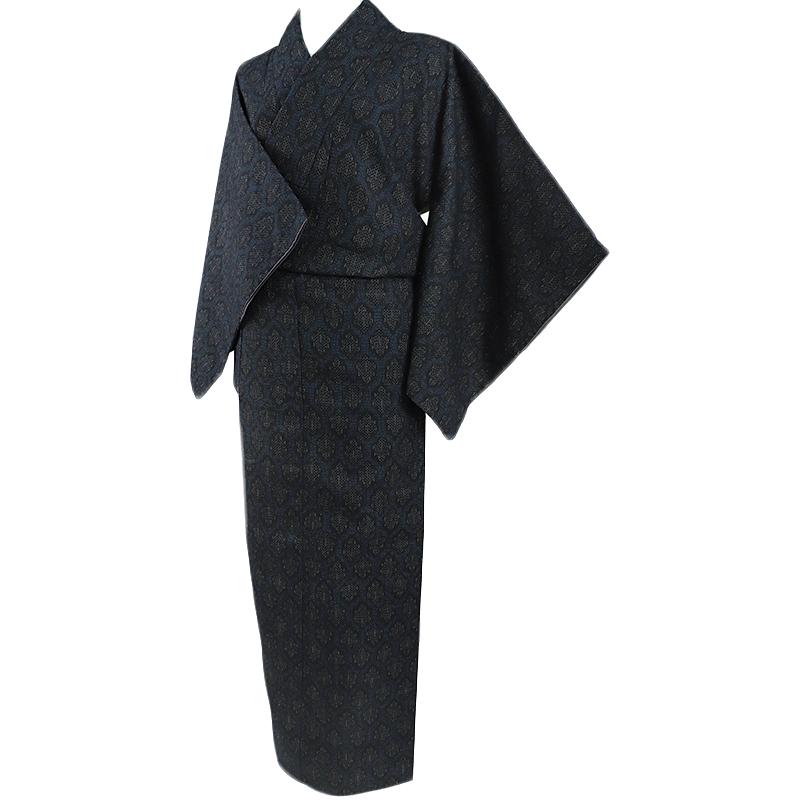 中古 本場 結城紬 着物 リサイクル カジュアル 真綿紬 80亀甲