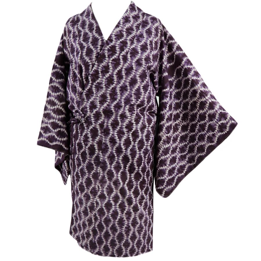 道中着 紫根染 ロング 長い 長羽織 塵除け 綿 ぼかし染め 絞り スリー  