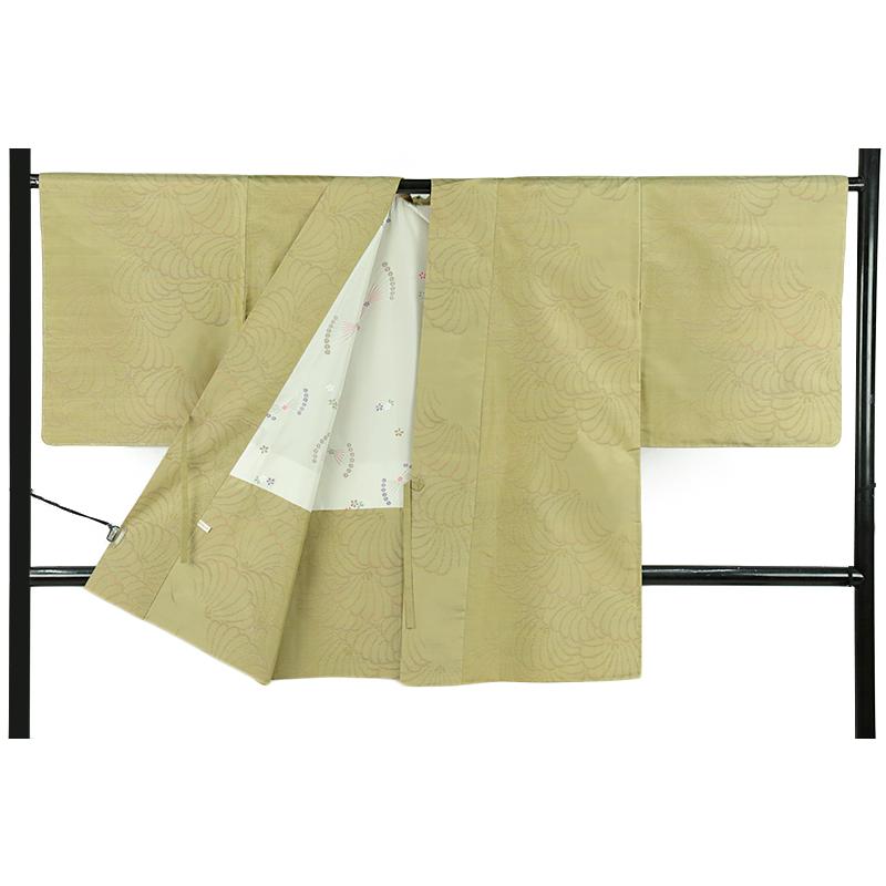 中古 本場 大島紬 着物 リサイクル アンサンブル 正絹 横双絣 黄色 茶 