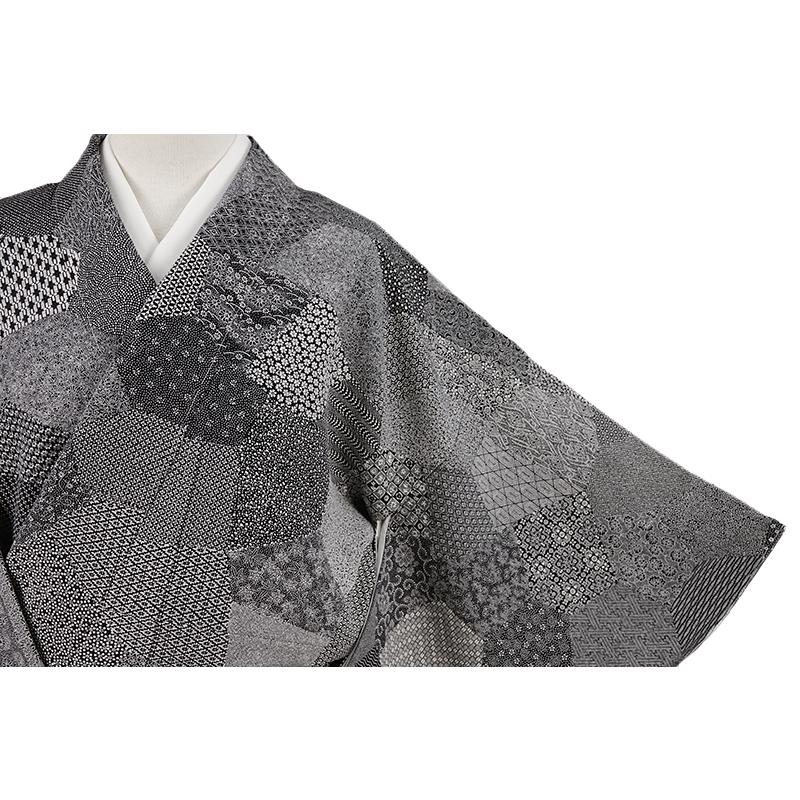 江戸小紋 正絹 黒地 切嵌 切りばみ 浜ちりめん 京友禅 着物 江戸小紋 正絹 黒地 切嵌 切りばみ 浜ちりめん 京友禅 着物