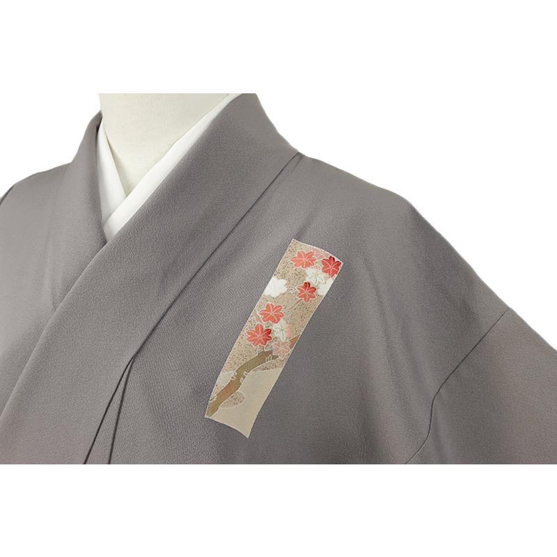 中古 訪問着 正絹 ちりめん 灰色 菊 桜 桔梗 椿 地紙 波 流水 渦 着物