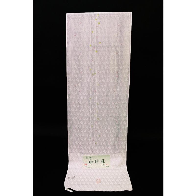 夏物 紋紗 コート 小紋 白地 薄 紫 千鳥 水玉 ドット 玉 縞 正絹 ちりめん 友禅染 手染 未仕立て 反物 紗 お洒落着 カジュアル No.4-0458の画像