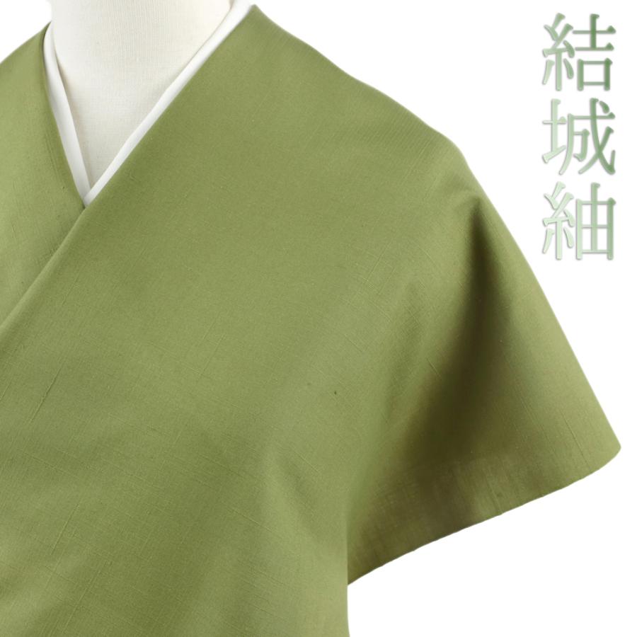 結城紬 紬 結城織物 正絹 緑 渋緑 カーキ 未仕立て 反物 茨城県結城織物販売協同組合 お洒落 カジュアル シック 大人 上質 かっ No.4-0595の画像